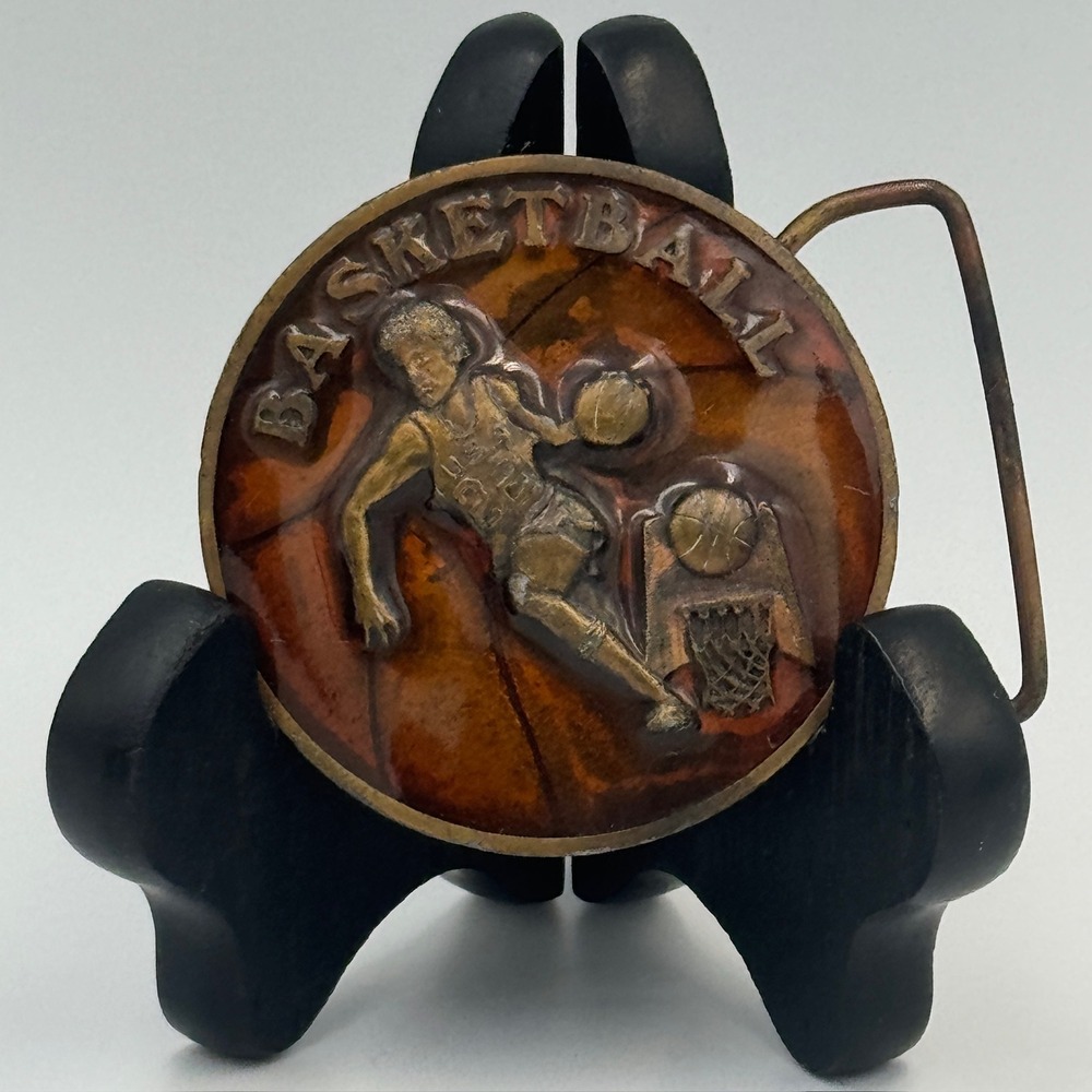 Vintage‎ Basketball Player 3D Relief Round Belt Buckle Bronze Tone Retro Sports